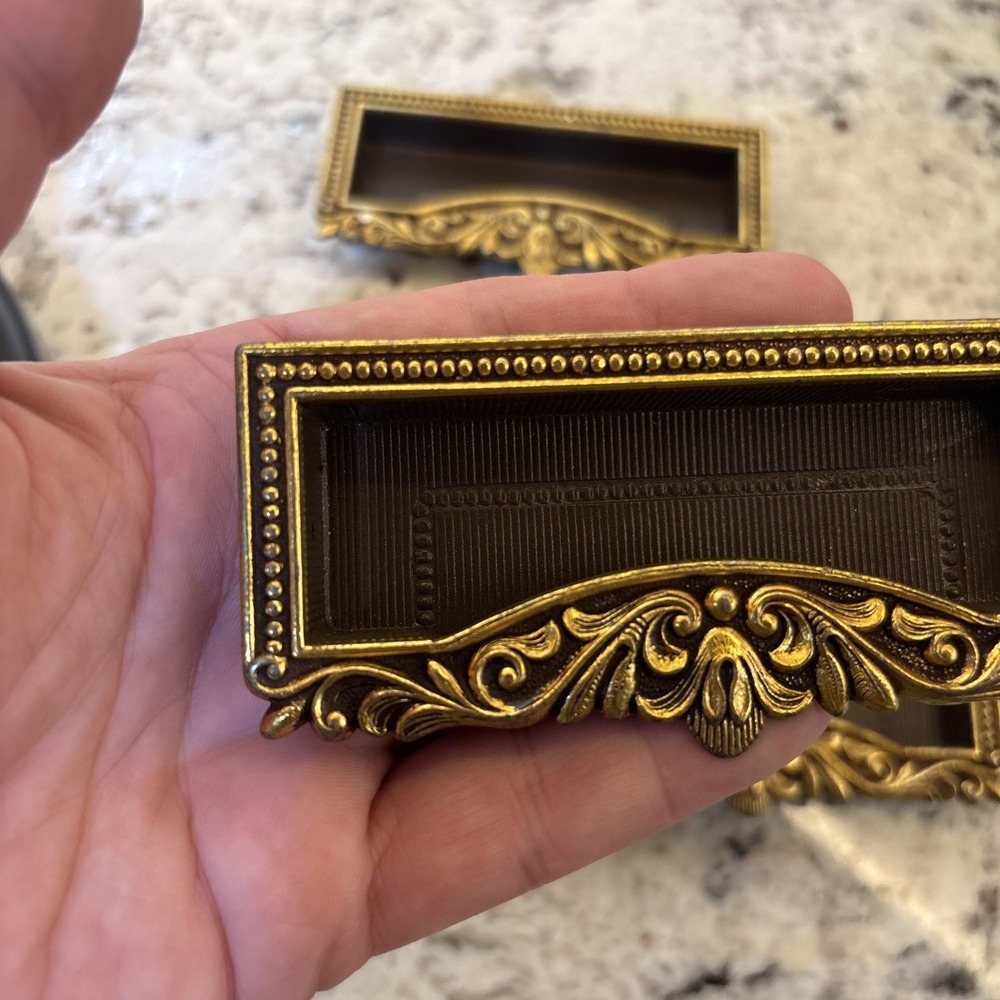 8 VTG Vcr Italy Brass Label Holder Drawer Pull French Provincial Rococo Hardware - Picture 14 of 16